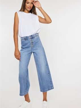 KanCan Light Blue High-Rise Cropped Wide Leg Jeans